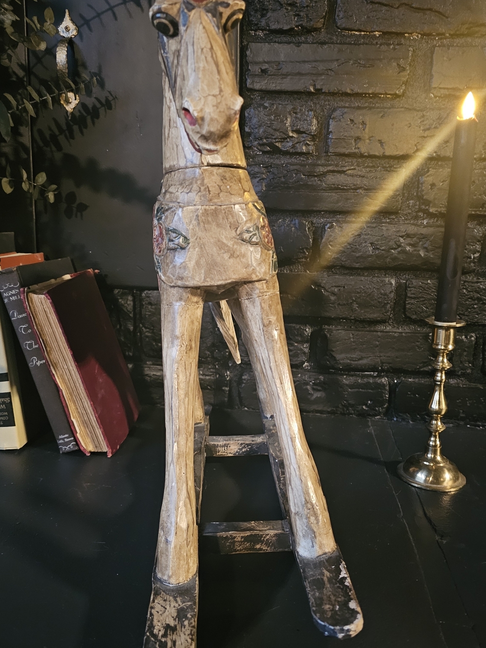 Vintage-Style Cream Wooden Rocking Horse Decorative Accent - Picture 4 of 6
